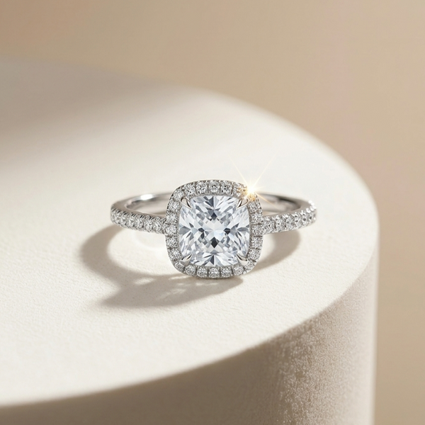 Silver Shimmering  Cushion-Cut Ring