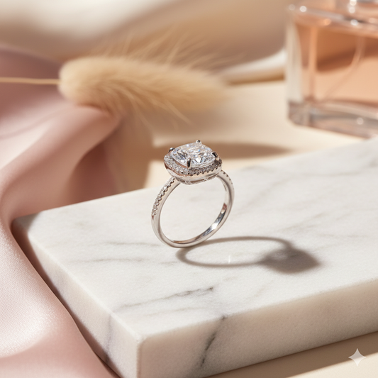 Silver Shimmering  Cushion-Cut Ring