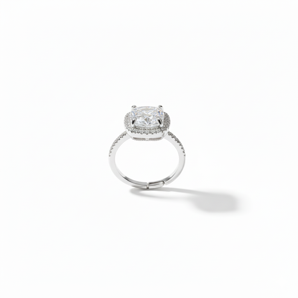 Silver Shimmering  Cushion-Cut Ring - Salty Accessories