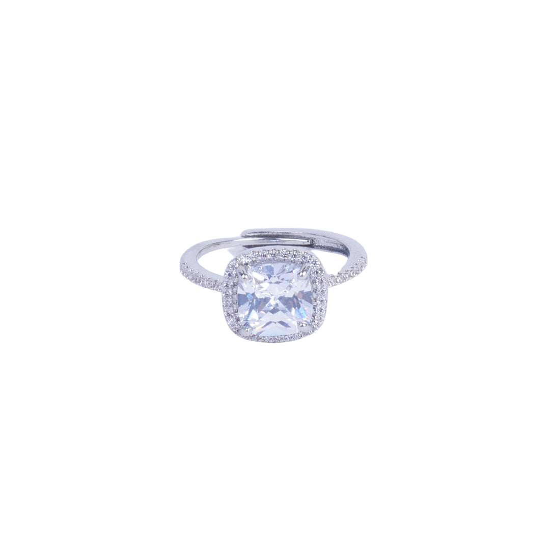 Silver Shimmering  Cushion-Cut Ring