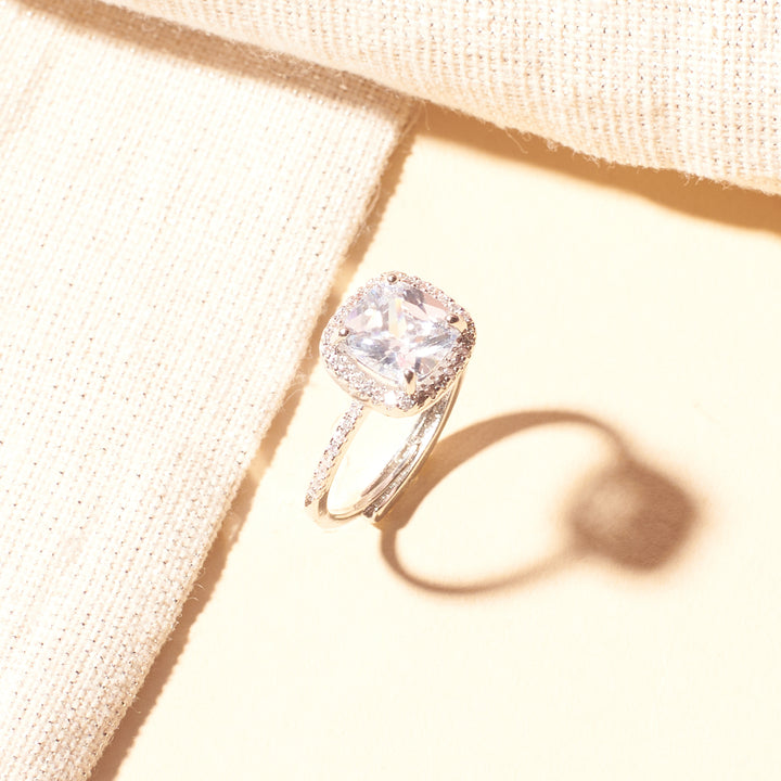 Silver Shimmering  Cushion-Cut Ring