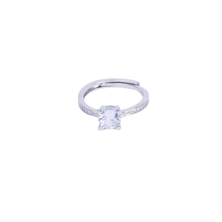 Silver Princess-Cut Gemstone  Ring