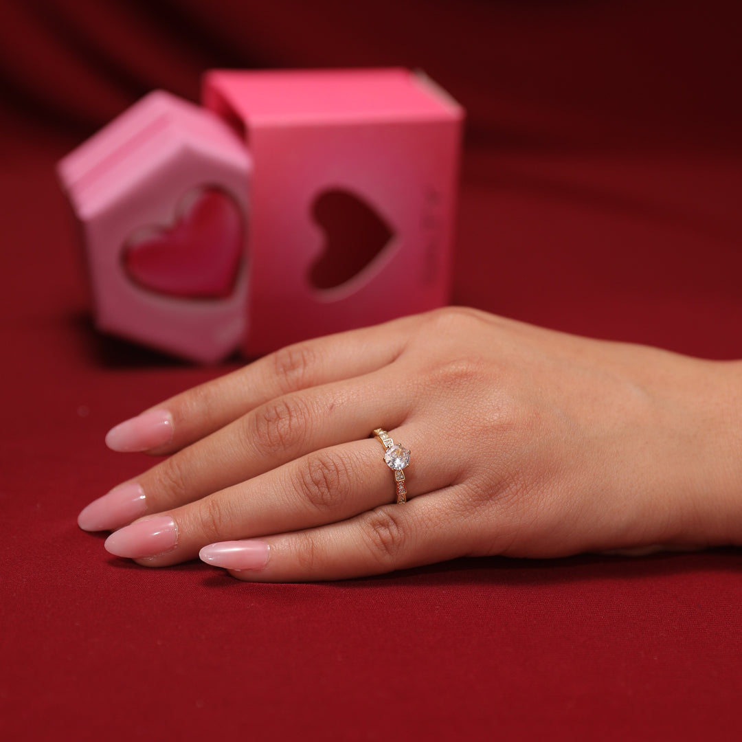 Gold Diamond Ring With Valentine Box - Salty Accessories