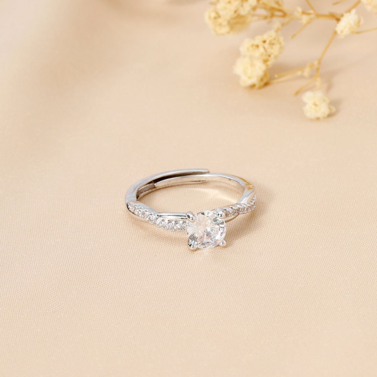 Default Ethereal Twist Silver Solitaire Ring
