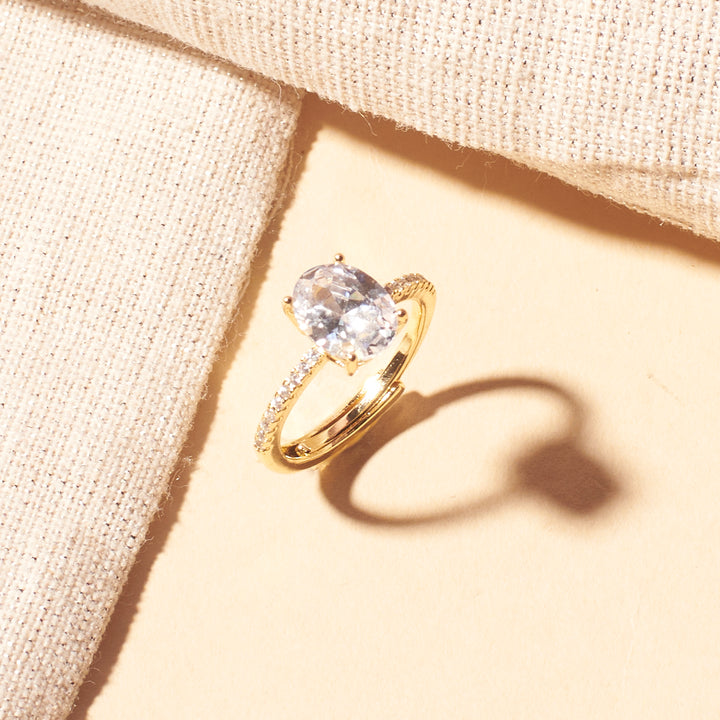 Golden Oval-Cut Diamond Ring