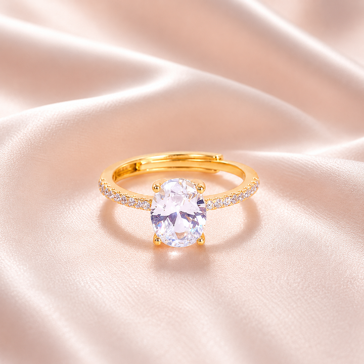 Golden Oval-Cut Diamond Ring