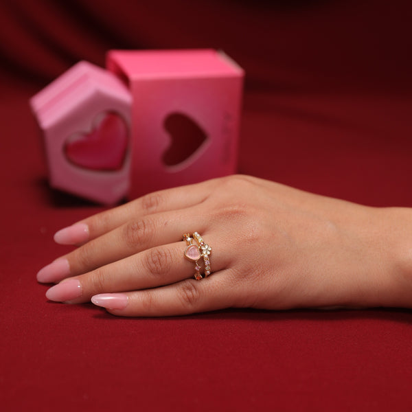 Gemstone Heart Ring with Floral With Valentine Box