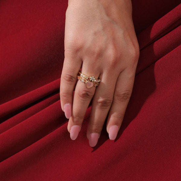 Gemstone Heart Ring with Floral With Valentine Box