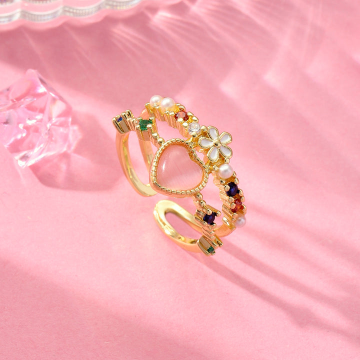 Gemstone Heart Ring with Floral