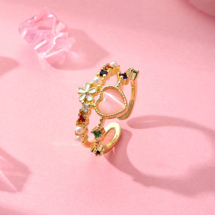 Gemstone Heart Ring with Floral