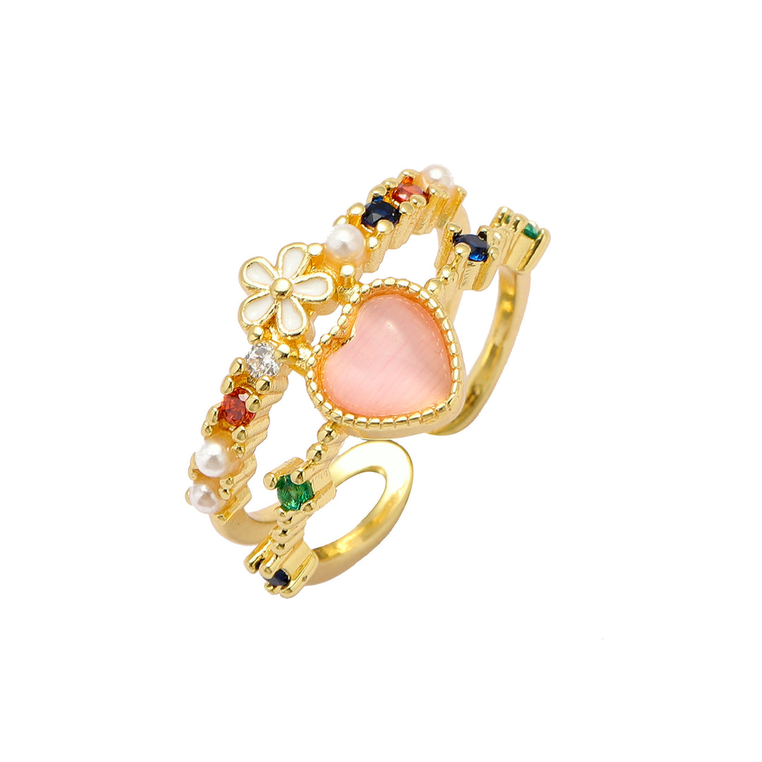 Gemstone Heart Ring with Floral