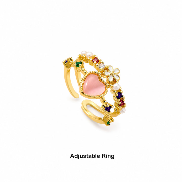 Gemstone Heart Ring with Floral