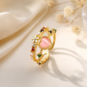 Gemstone Heart Ring with Floral