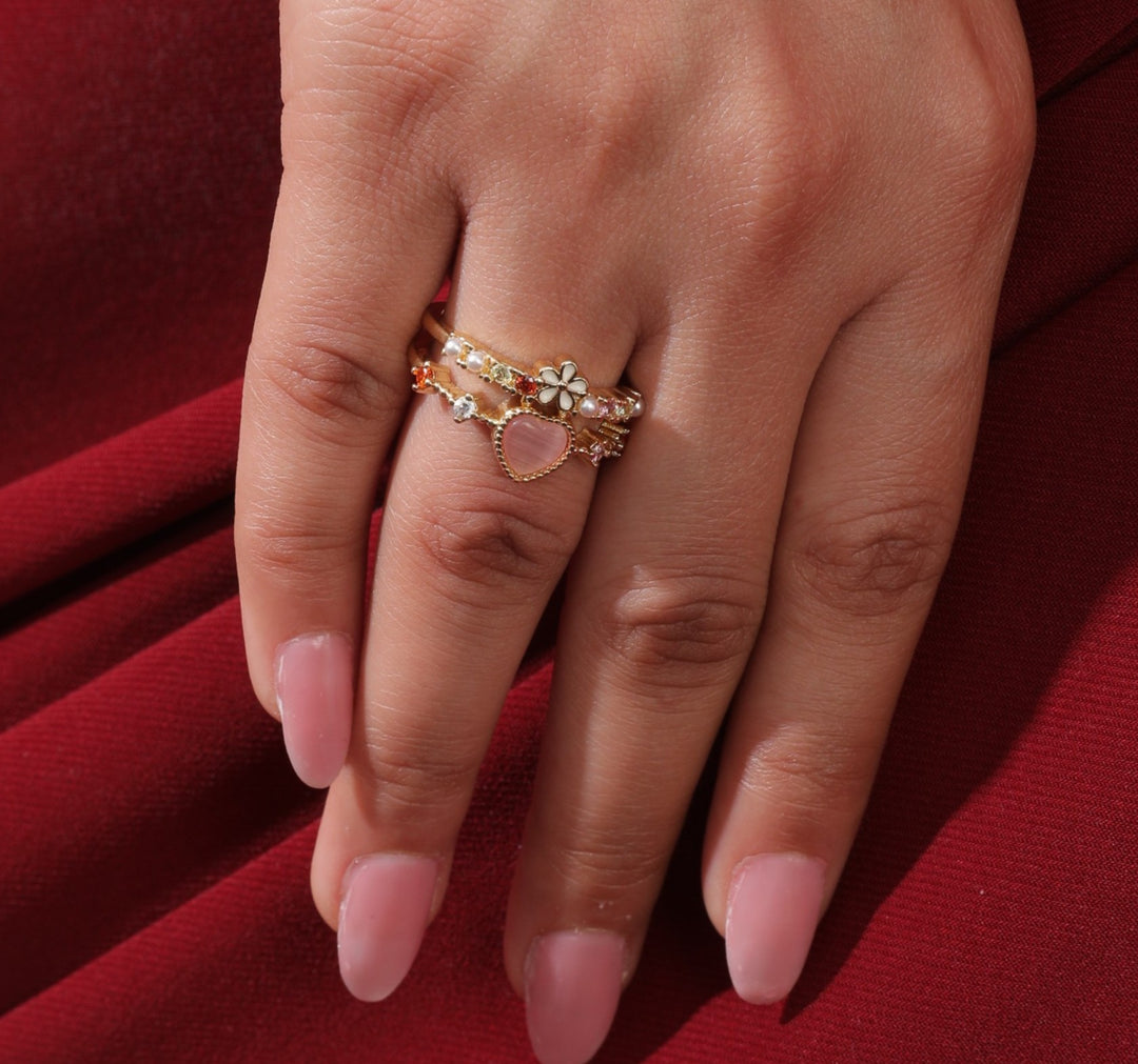 Gemstone Heart Ring with Floral - Salty Accessories