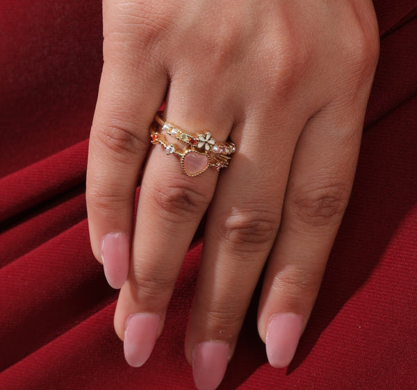 Gemstone Heart Ring with Floral