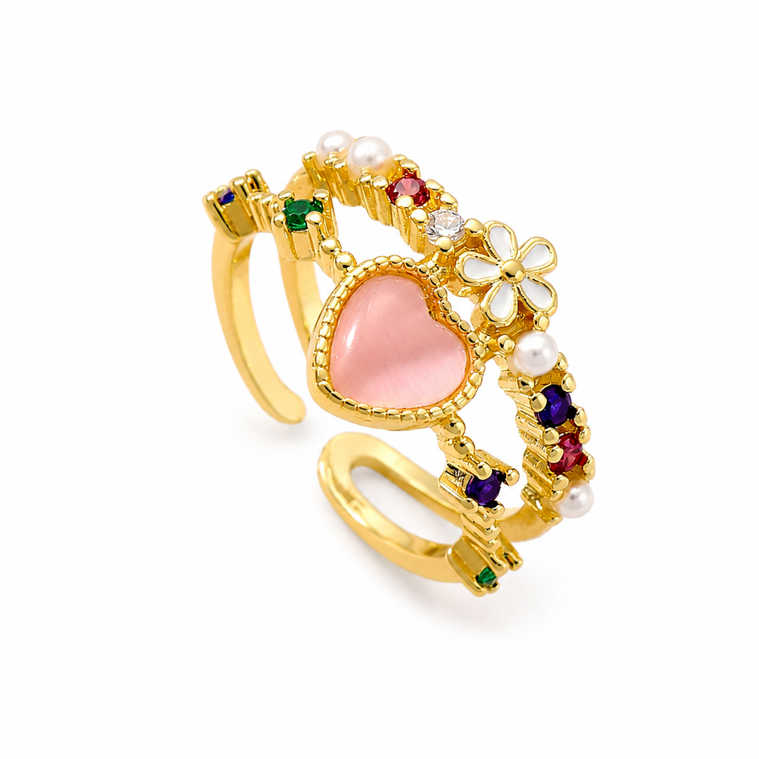Gemstone Heart Ring with Floral