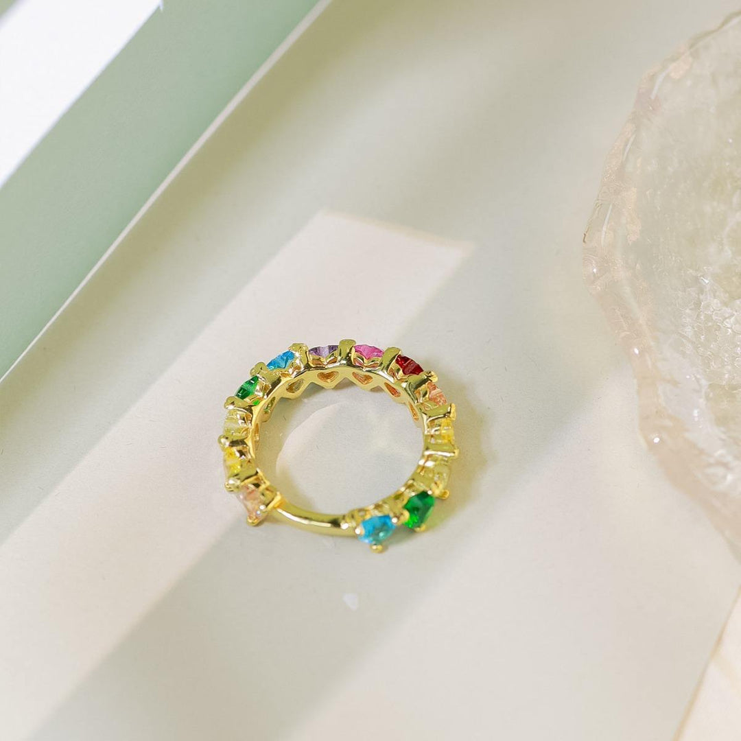 Romantic Rainbow Heart Diamonds Ring
