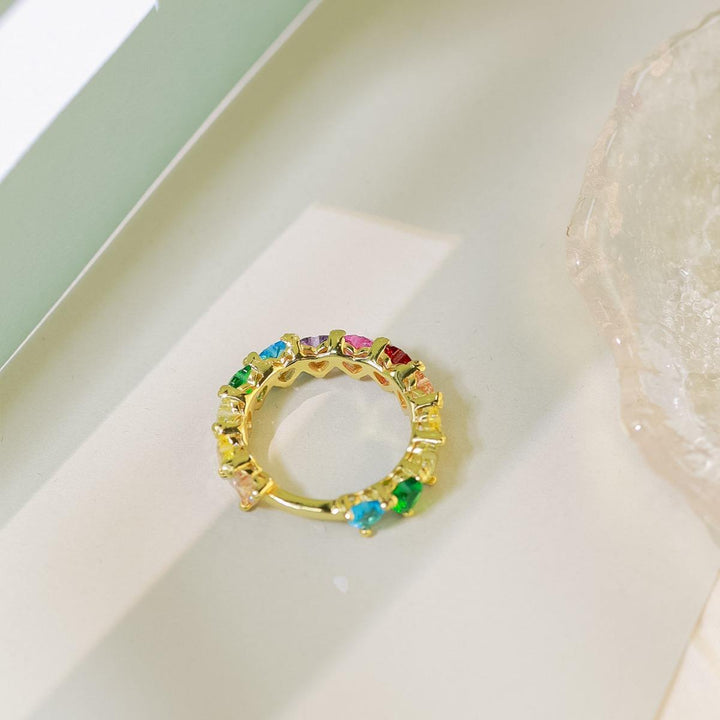 Romantic Rainbow Heart Diamonds Ring