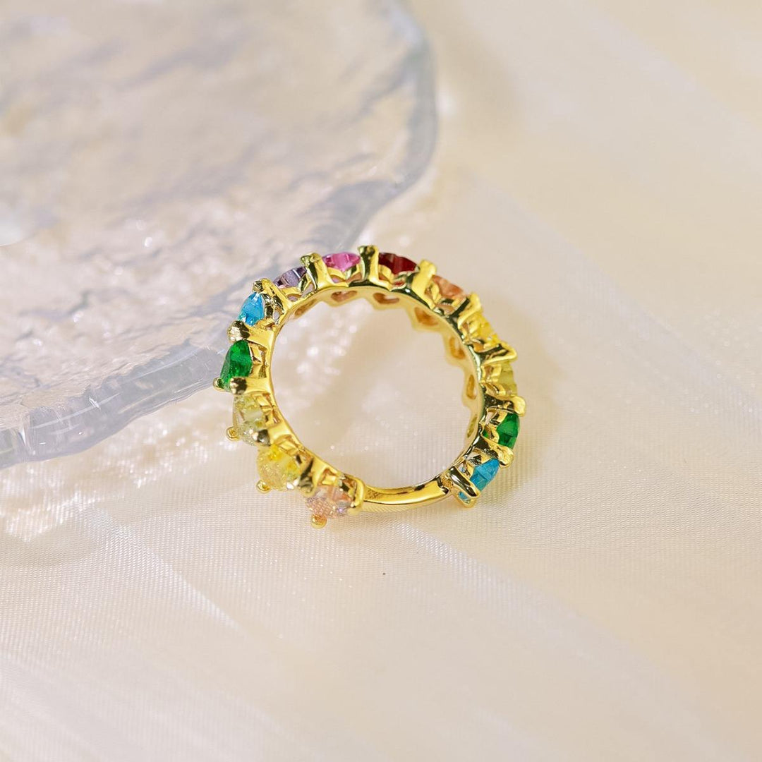 Romantic Rainbow Heart Diamonds Ring