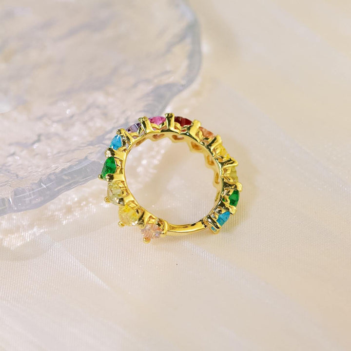 Romantic Rainbow Heart Diamonds Ring
