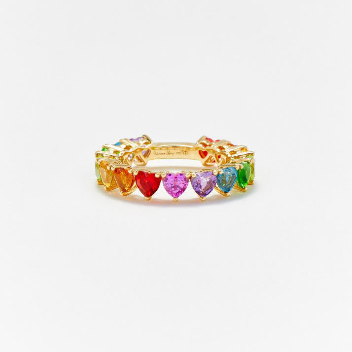 Romantic Rainbow Heart Diamonds Ring