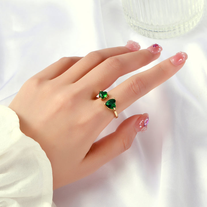 Emerald Double Heart Kylie Love Ring - Gold