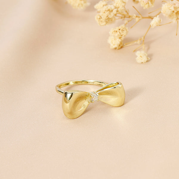 Gold-Plated Bow Studded Ring