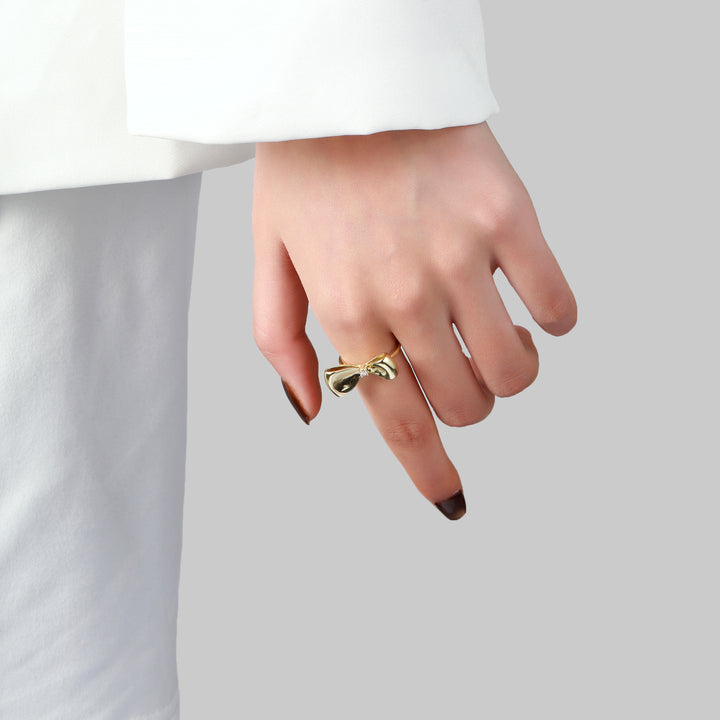 Gold-Plated Bow Studded Ring