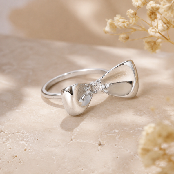 Silver-Plated Bow Studded Ring