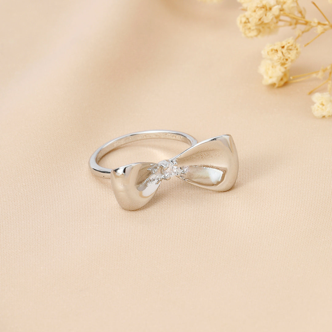 Silver-Plated Bow Studded Ring
