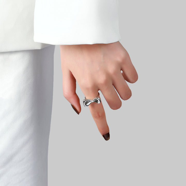 Silver-Plated Bow Studded Ring
