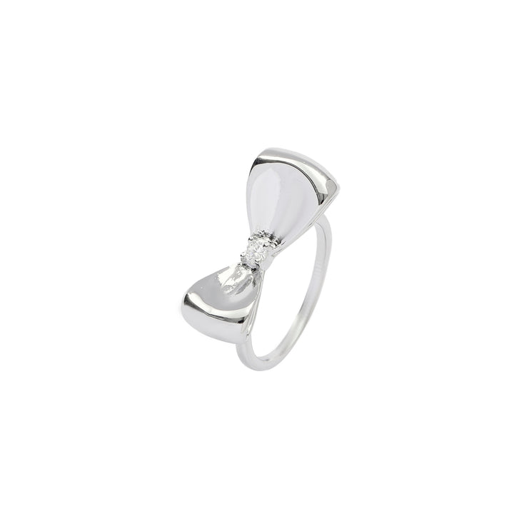 Silver-Plated Bow Studded Ring