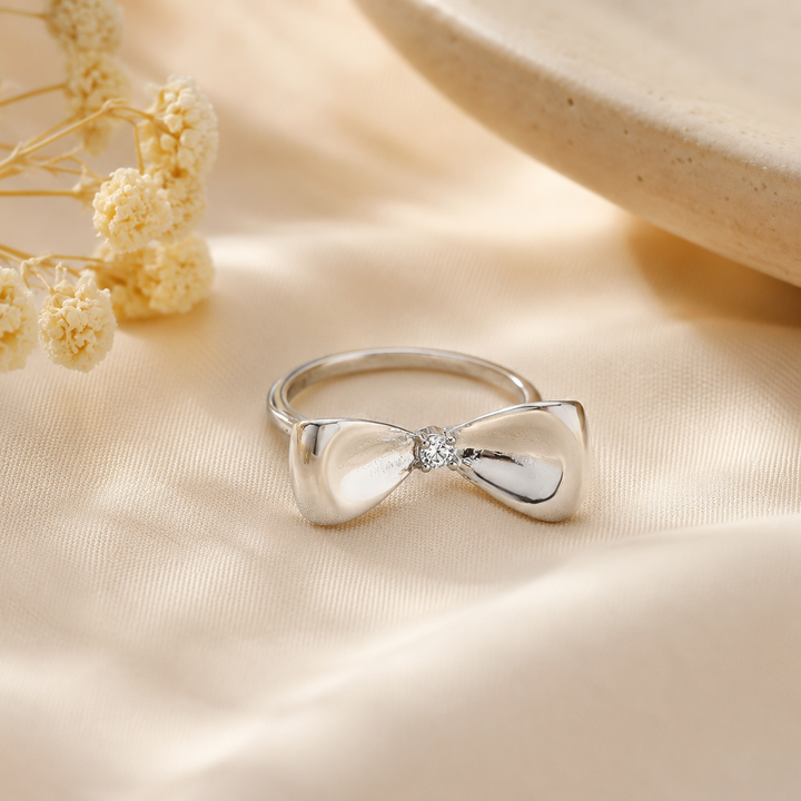 Silver-Plated Bow Studded Ring