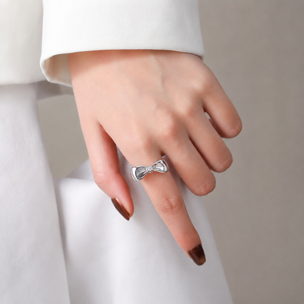 Silver-Plated Bow Studded Ring
