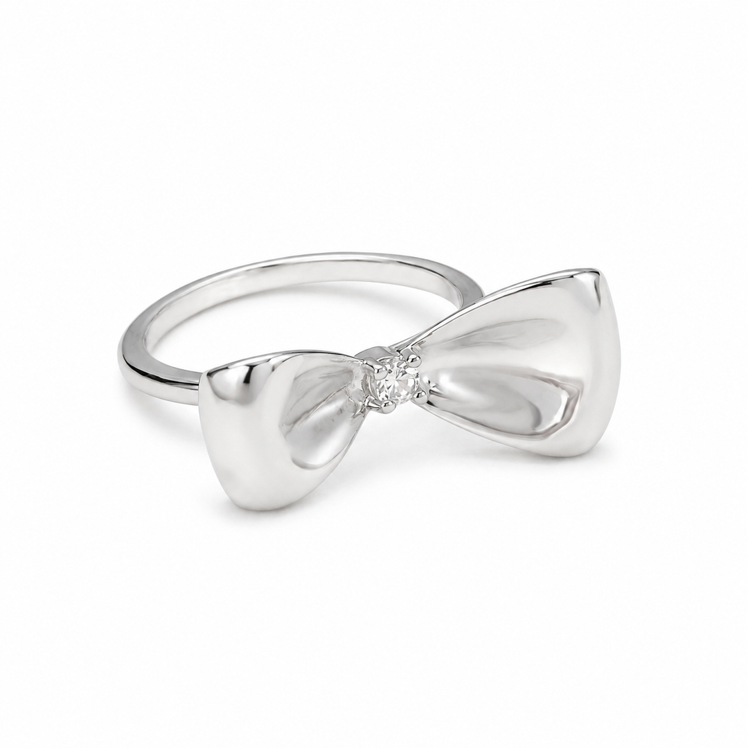 Silver-Plated Bow Studded Ring
