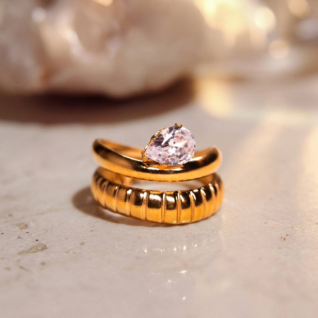 Golden Groove Bling Adjustable Ring