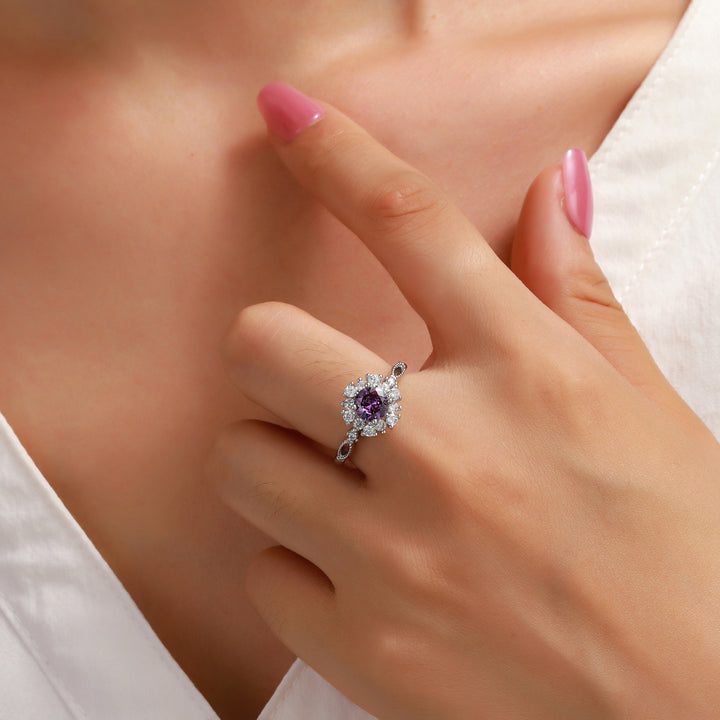 Cluster Bloom Halo Ring - Purple
