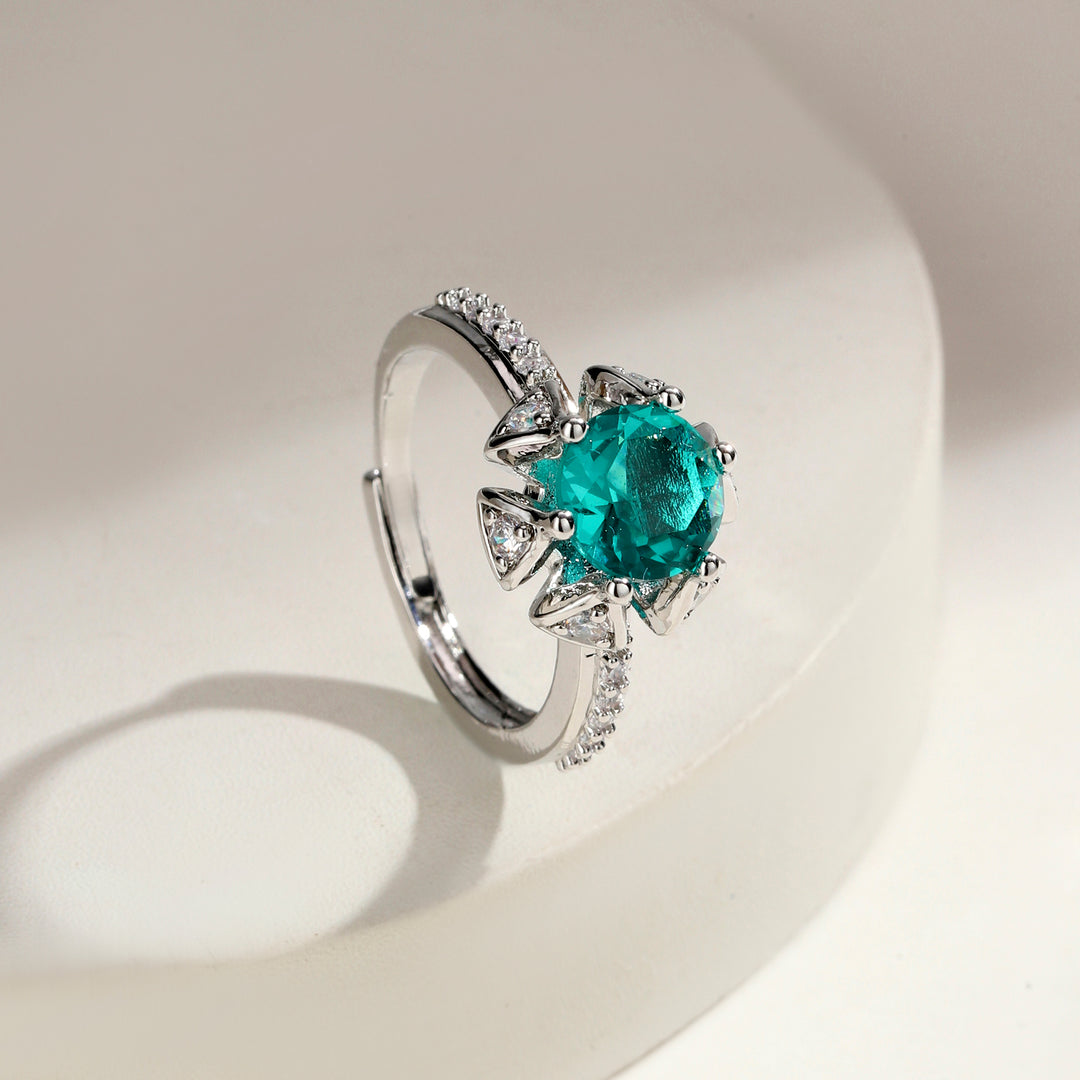 Crystal Bloom Halo Ring - Green