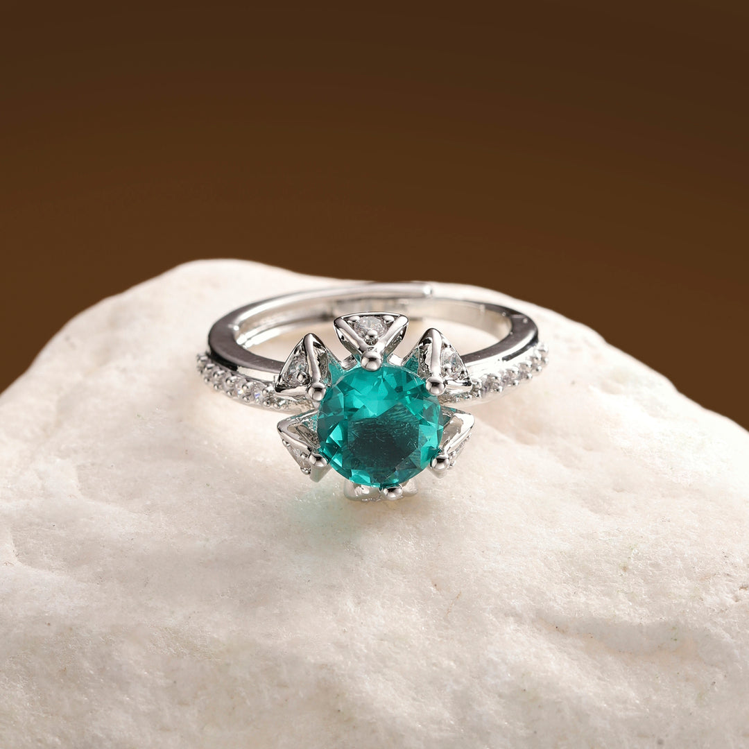 Crystal Bloom Halo Ring - Green