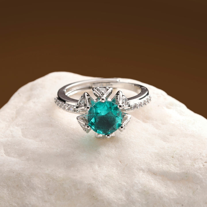 Crystal Bloom Halo Ring - Green