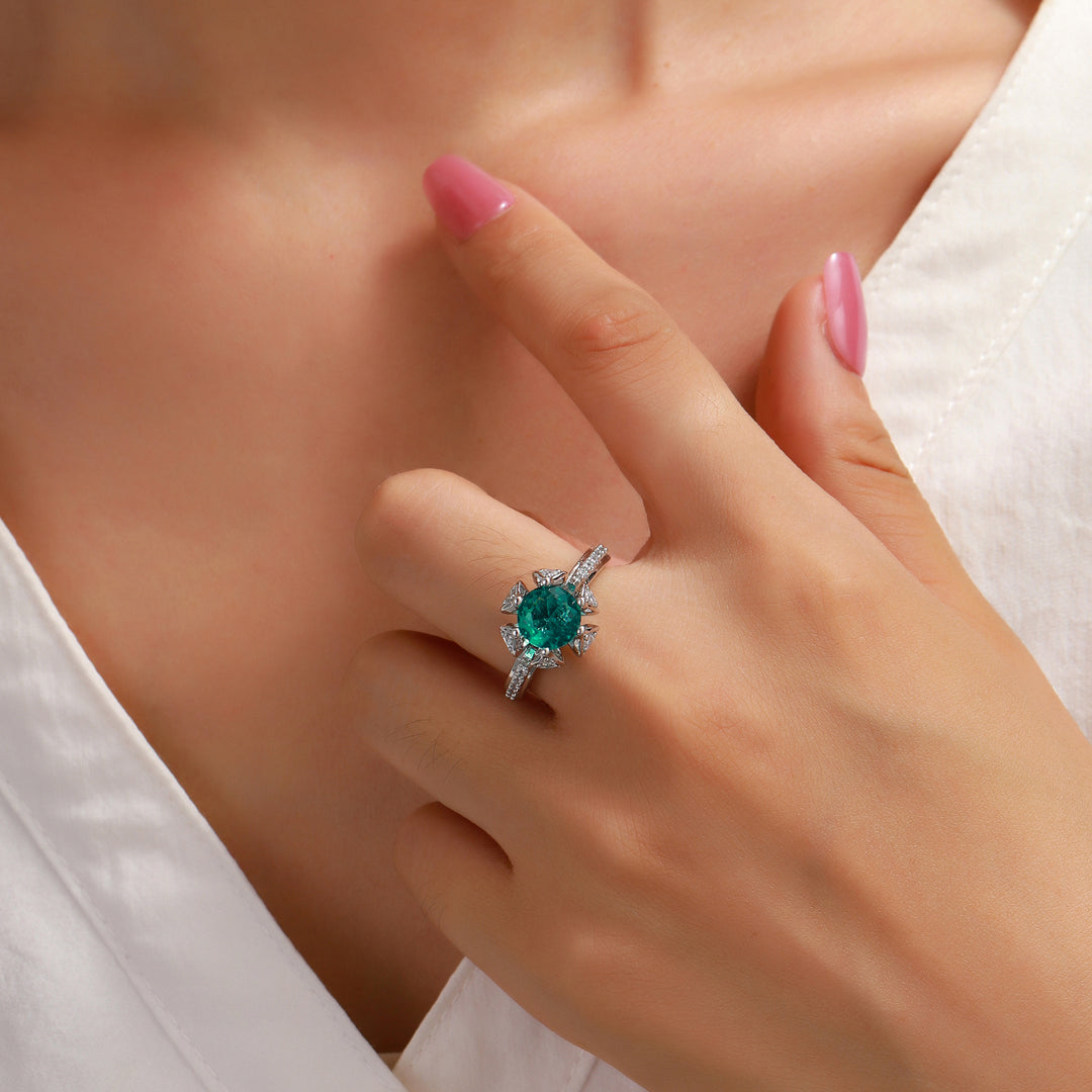 Crystal Bloom Halo Ring - Green