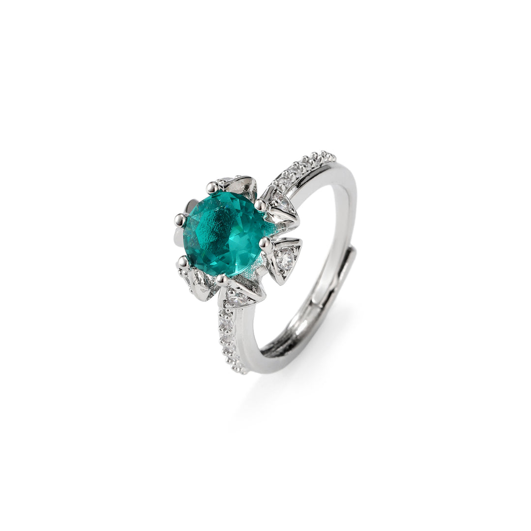 Crystal Bloom Halo Ring - Green
