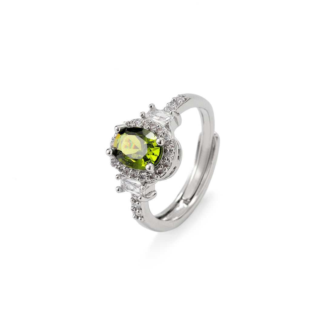 Elara Oval Halo Ring - Green