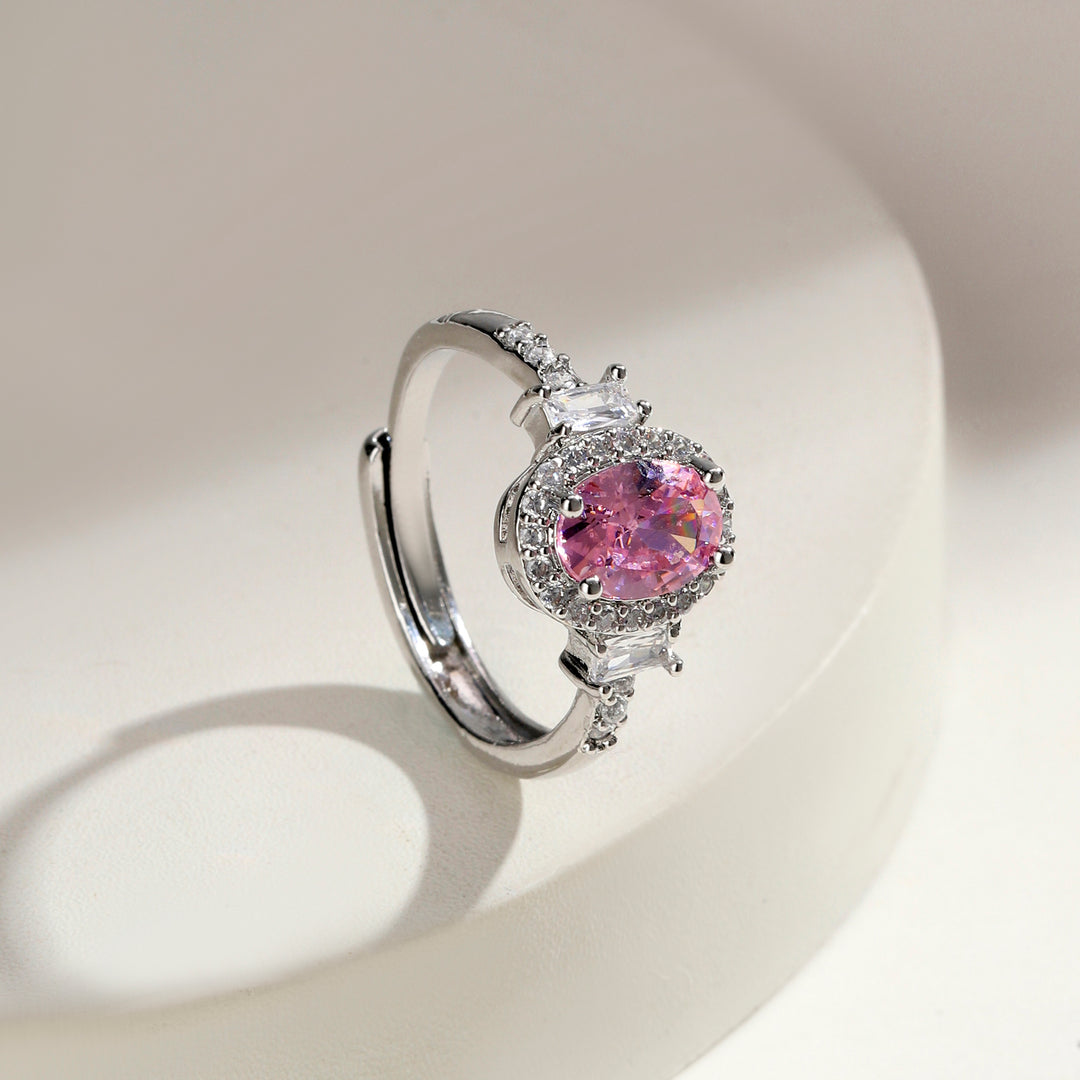 Elara Oval Halo Ring - Pink
