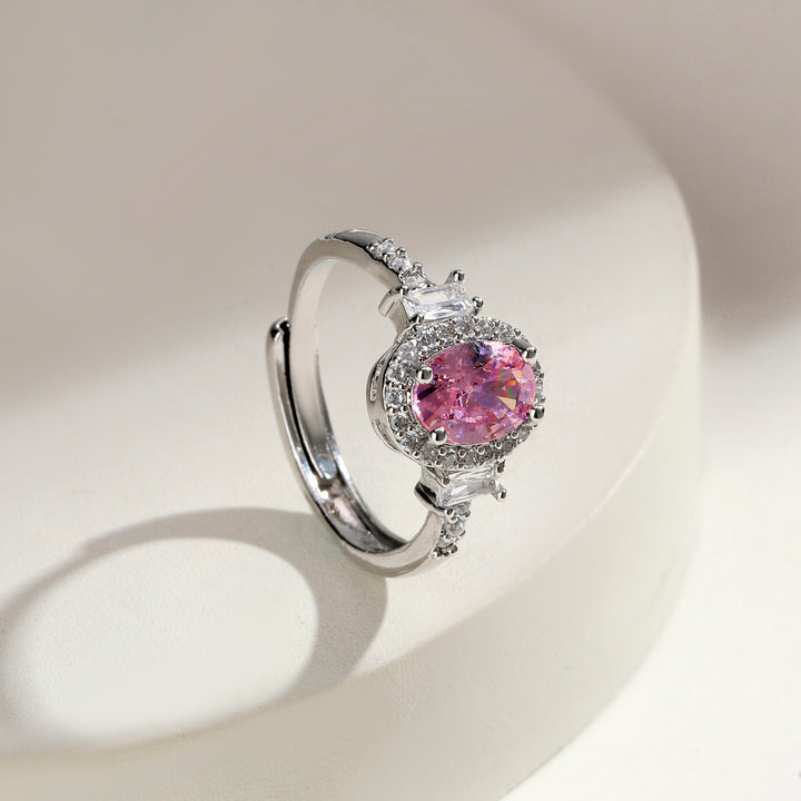 Elara Oval Halo Ring - Pink