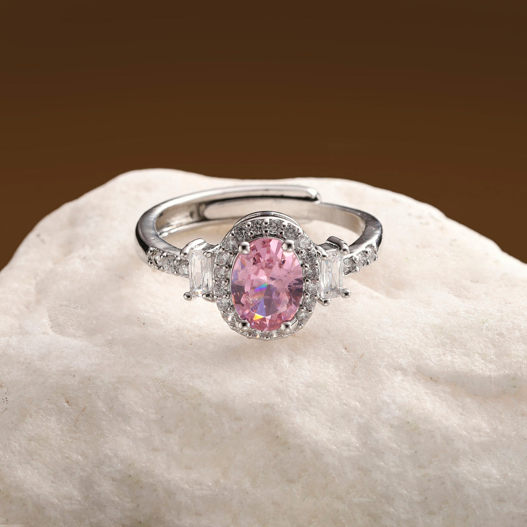 Elara Oval Halo Ring - Pink