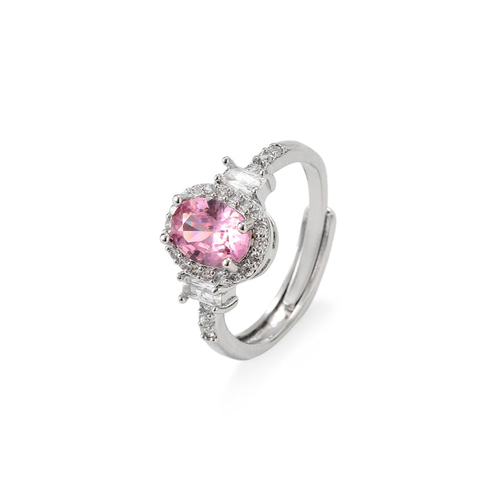 Elara Oval Halo Ring - Pink