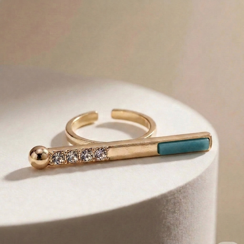 Malachite Bar Sparkling stone Orbit Ring