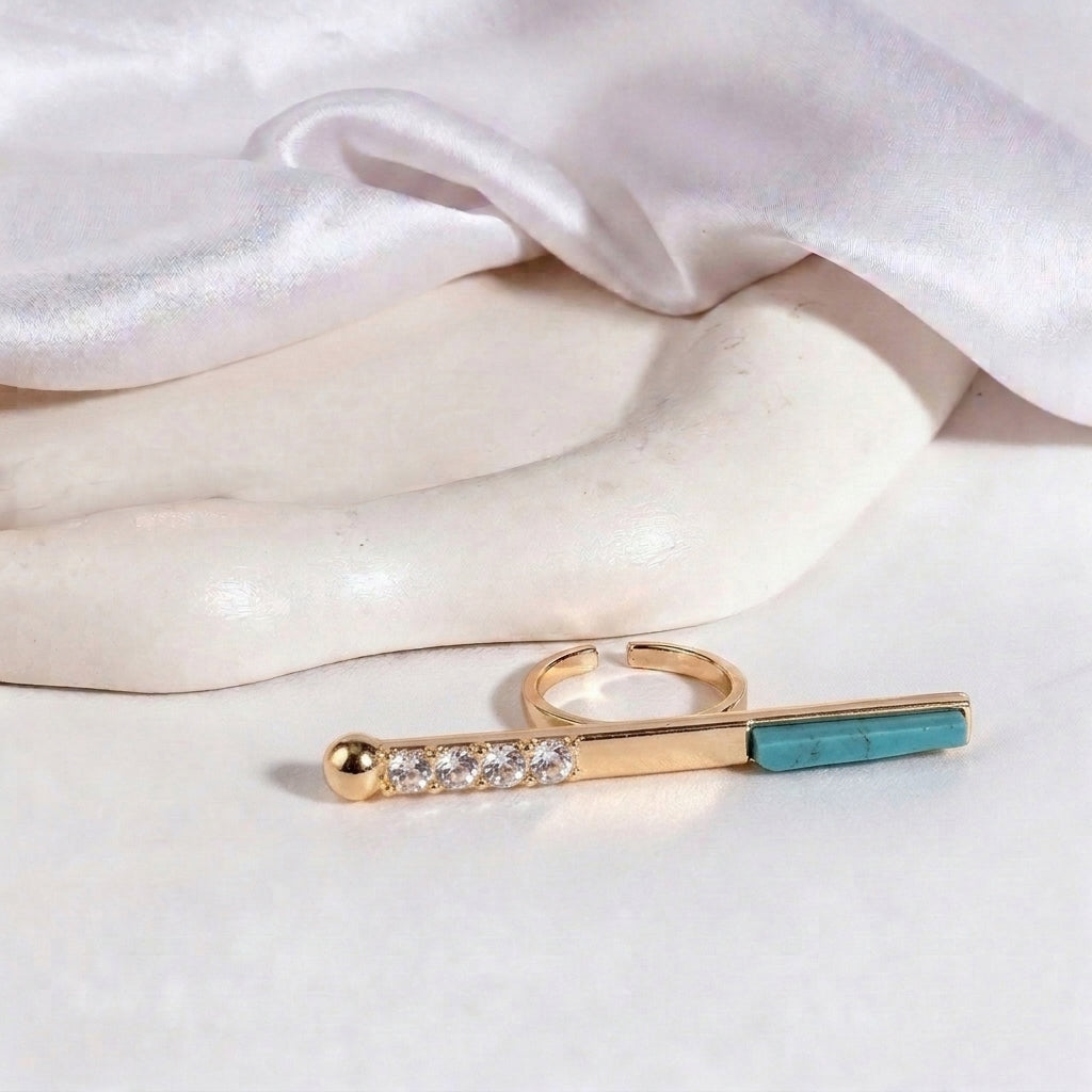 Malachite Bar Sparkling stone Orbit Ring
