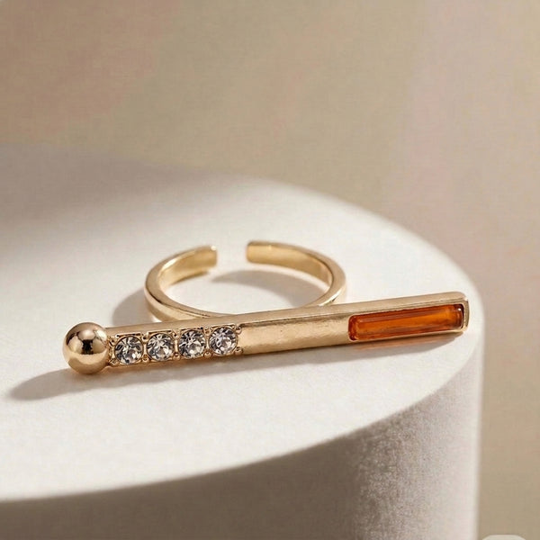 Carnelian Bar Orbit Sparkling stone Ring